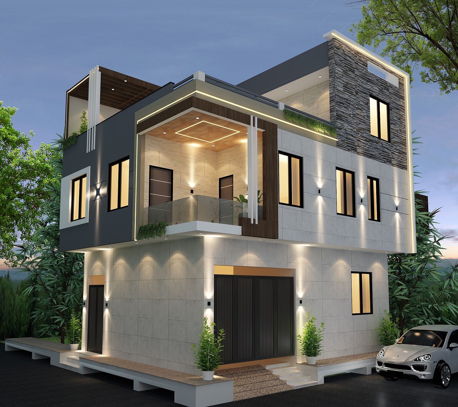 Illustration 3D : villa duplex avec toit-terrasse